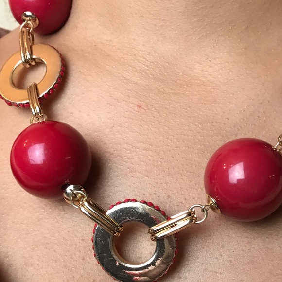 Red CZ Diamond Gold Spiral Bracelet & Necklace Set - Picture 6 of 9